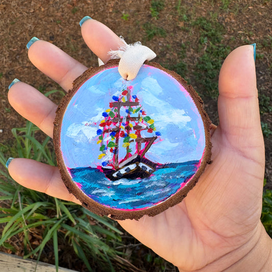 Gasparilla Ship #1 Wood Slice Ornament