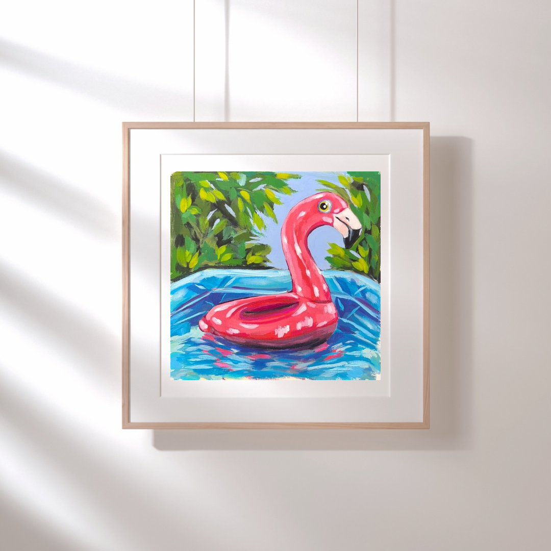 "Flamingo Floatie Study" 8x8 Unframed