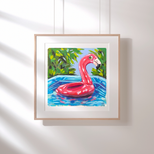 "Flamingo Floatie Study" 8x8 Unframed