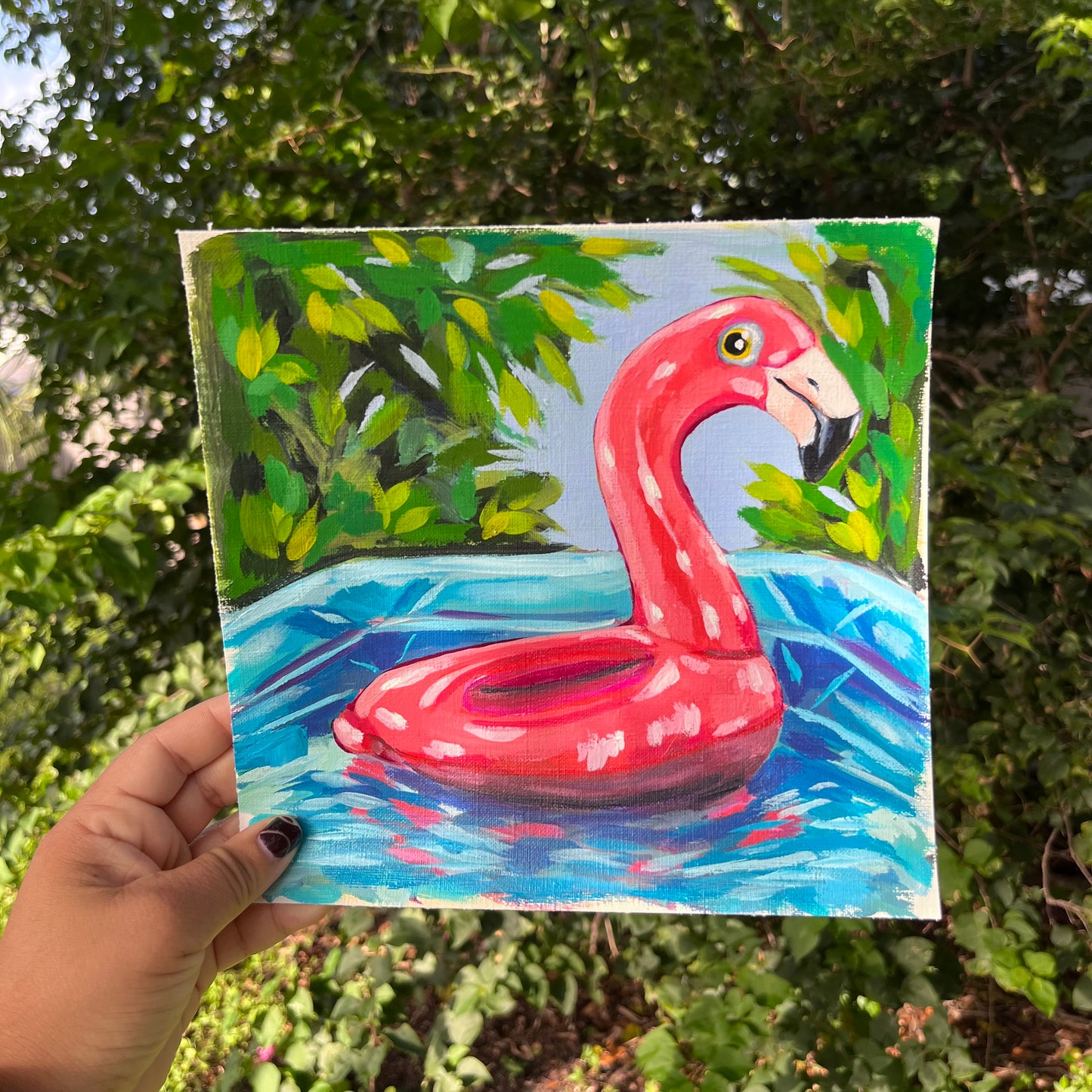"Flamingo Floatie Study" 8x8 Unframed