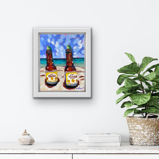 Travel Art - Alexandra Wuyke Art painting "Dos Vistorias" hangs on a white wall.